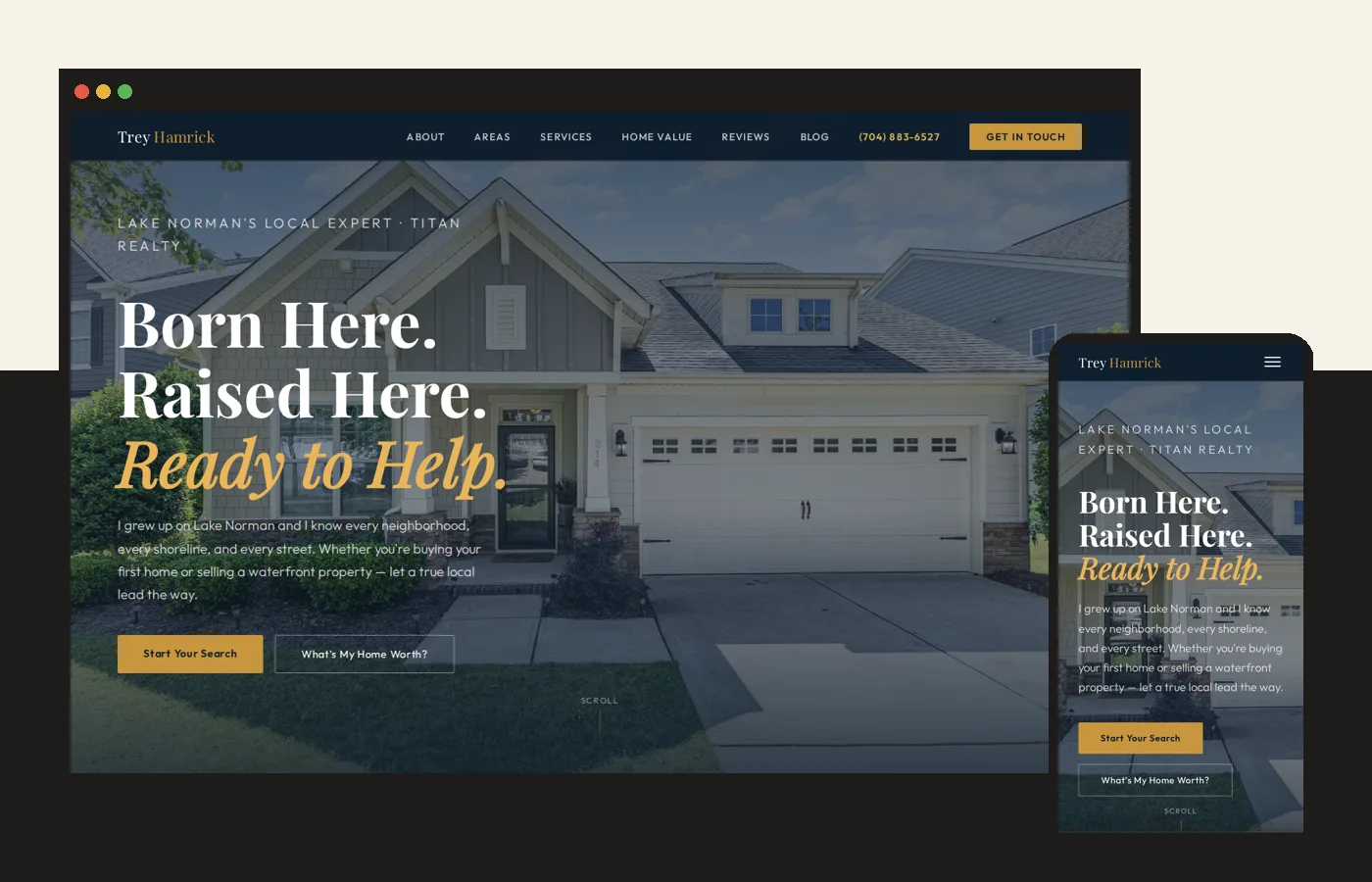Trey Hamrick Realtor website on a laptop and a phone